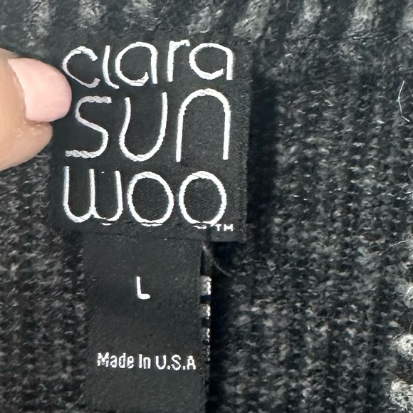 Clara Sun Woo Turtleneck Sweater Gray Black Womens Large Ribbed - Picture 4 of 7